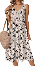 Women Summer Casual Dresses 2026 Sleeveless Midi Pleated Tank Sundress with Pockets V Neck A Line Swing Tshirt Dress